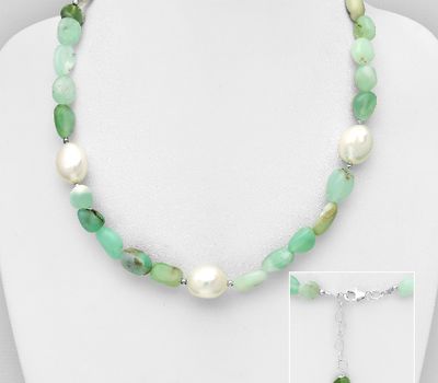925 Sterling Silver Necklace, Beaded with Freshwater Pearls and Gemstone Beads