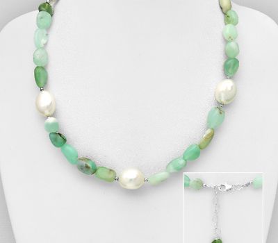 Malın səhifəsinə keç 925 Sterling Silver Necklace, Beaded with Freshwater Pearls and Gemstone Beads