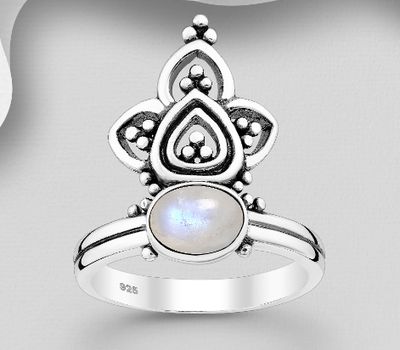 925 Sterling Silver Oxidized Ring, Decorated with Various Gemstones or Reconstructed Stone