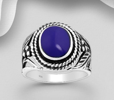 Şəkli böyütmək üçün tiklayın 925 Sterling Silver Ring, Decorated with Reconstructed Turquoise or Various Colored Resins