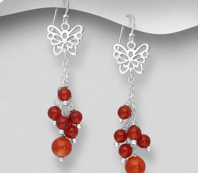 Şəkli böyütmək üçün tiklayın 925 Sterling Silver Butterfly Hook Earrings, Beaded with Various Gemstones