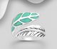 925 Sterling Silver Adjustable Leaf Band Ring, Decorated with Reconstructed Turquoise or Various Colored Resins