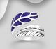 925 Sterling Silver Adjustable Leaf Band Ring, Decorated with Reconstructed Turquoise or Various Colored Resins