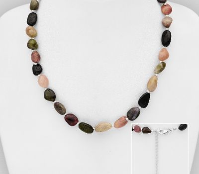 Şəkli böyütmək üçün tiklayın 925 Sterling Silver Necklace, Beaded with Tourmaline
