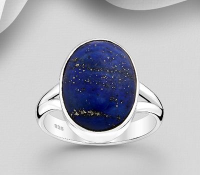 Şəkli böyütmək üçün tiklayın 925 Sterling Silver Oval Ring, Decorated with lapis Lazuli
