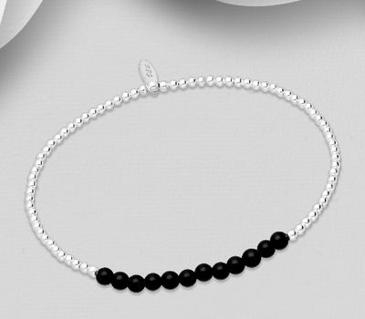 Şəkli böyütmək üçün tiklayın 925 Sterling Silver Elastic Bracelet, Decorated with Various Gemstones