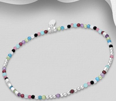 Şəkli böyütmək üçün tiklayın 925 Sterling Silver Bracelet, Beaded with Amazonite, Amethyst, Black Agate, Blue Apatite, Garnet, Peridot, Pink Tourmaline and Rainbow Moonstone