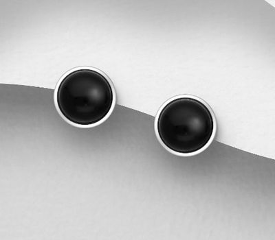 Şəkli böyütmək üçün tiklayın 925 Sterling Silver Push-Back Earrings, Decorated With Onyx