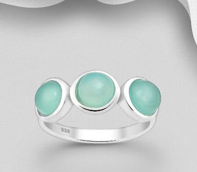 Şəkli böyütmək üçün tiklayın 925 Sterling Silver Ring, Decorated with Aqua Chalcedony