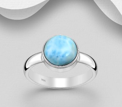 925 Sterling Silver Solitaire Ring, Decorated with Larimar