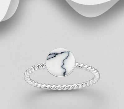 Şəkli böyütmək üçün tiklayın 925 Sterling Silver Circle Ring, Decorated with Howlites
