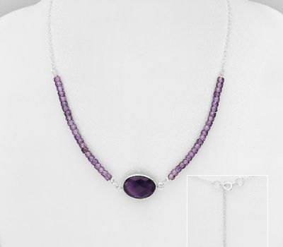 Şəkli böyütmək üçün tiklayın 925 Sterling Silver Oval Necklace, Decorated with Amethyst