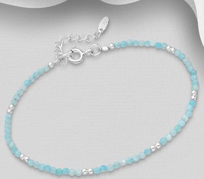 925 Sterling Silver Adjustable Bracelet, Beaded with Amazonite