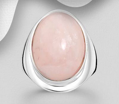 925 Sterling Silver Ring, Decorated with Rose Quartz