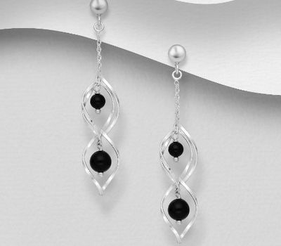 Şəkli böyütmək üçün tiklayın 925 Sterling Silver Spiral Push-Back Earrings, Beaded with Various Gemstones