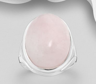 925 Sterling Silver Oval Ring, Decorated with Rose Quartz