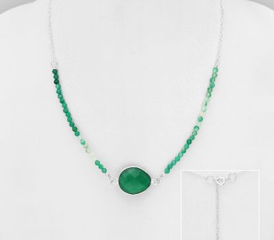 Şəkli böyütmək üçün tiklayın 925 Sterling Silver Droplet Necklace, Decorated with Green Onyx