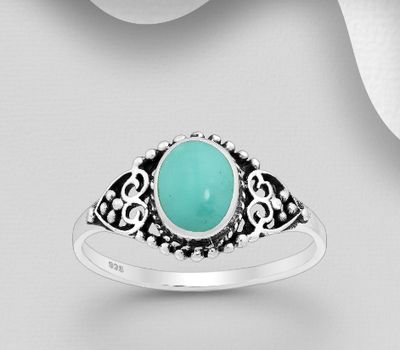 925 Sterling Silver Swirl Ring, Decorated with Reconstructed Turquoise or VariousColored Resins
