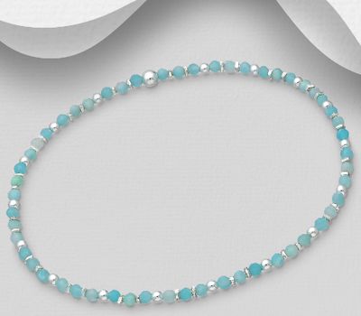 925 Sterling Silver Bracelet, Beaded with Amazonite