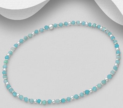 Şəkli böyütmək üçün tiklayın 925 Sterling Silver Bracelet, Beaded with Amazonite