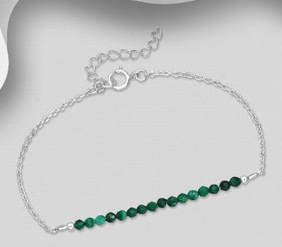 925 Sterling Silver Bracelet, Beaded with 2-2.5 mm Wide Gemstone Beads