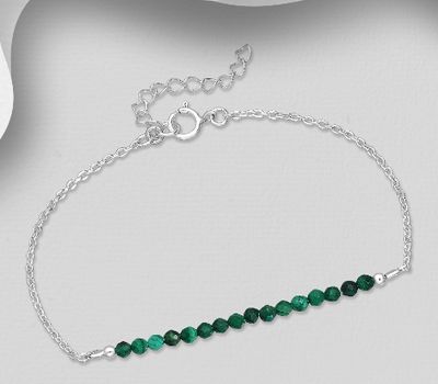 Şəkli böyütmək üçün tiklayın 925 Sterling Silver Bracelet, Beaded with 2-2.5 mm Wide Gemstone Beads
