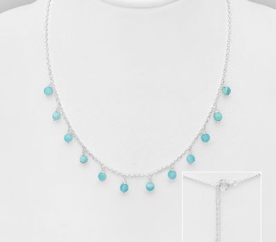 925 Sterling Silver Necklace, Beaded with Various Gemstone Beads