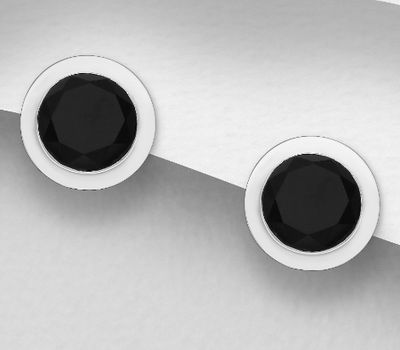 Şəkli böyütmək üçün tiklayın 925 Sterling Silver Push-Back Earrings, Decorated with Onyx