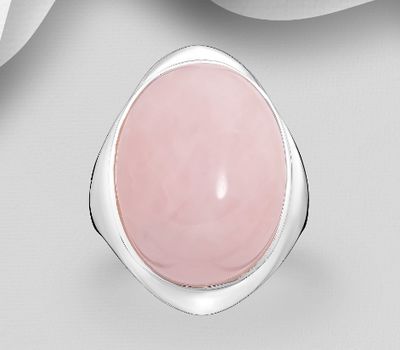 925 Sterling Silver Ring, Decorated with Rose Quartz