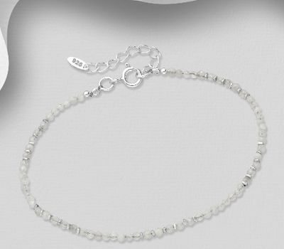 Şəkli böyütmək üçün tiklayın 925 Sterling Silver Adjustable Bracelet, Beaded with Rainbow Moonstone