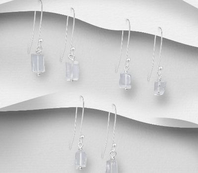 925 Sterling Silver Hook Earrings, Beaded with White Quartz. Handmade, Design, Shape and Size Will Vary.