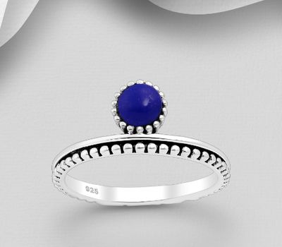 Şəkli böyütmək üçün tiklayın 925 Sterling Silver Oxidized Ring, Decorated with Reconstructed Stone or Resin