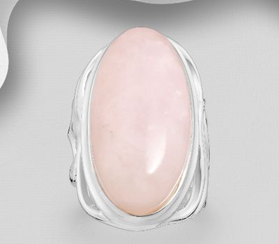 925 Sterling Silver Ring, Decorated with Rose Quartz