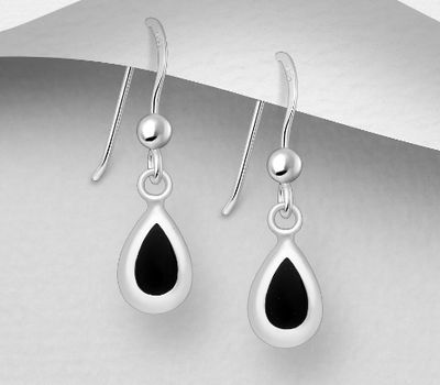 Şəkli böyütmək üçün tiklayın 925 Sterling Silver Droplet Hook Earrings, Decorated with Resin