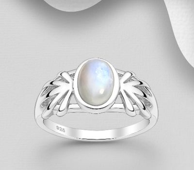 925 Sterling Silver Ring, Decorated with Rainbow Moonstone