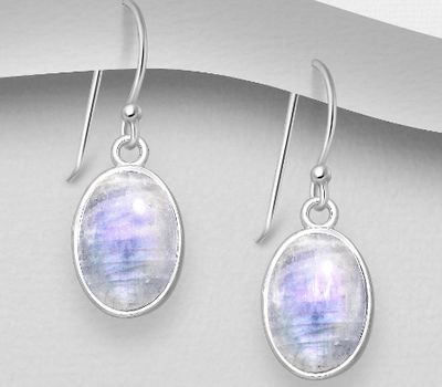 Şəkli böyütmək üçün tiklayın 925 Sterling Silver Hook Earrings, Decorated with Rainbow Moonstone