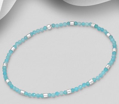 925 Sterling Silver Bracelet, Beaded with Amazonite