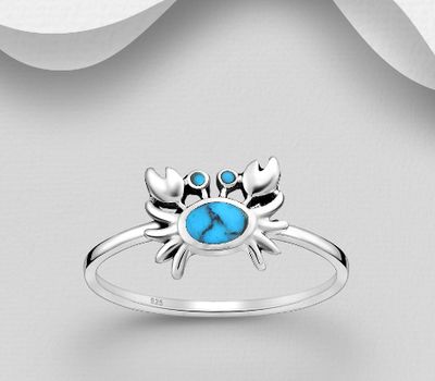 Şəkli böyütmək üçün tiklayın 925 Sterling Silver Crab Ring, Decorated with Reconstructed Sky-Blue Turquoise