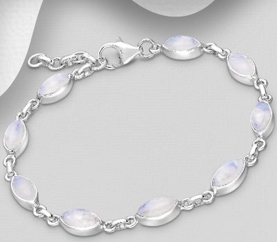 925 Sterling Silver Bracelet, Decorated with Rainbow Moonstones
