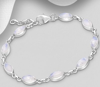 Şəkli böyütmək üçün tiklayın 925 Sterling Silver Bracelet, Decorated with Rainbow Moonstones