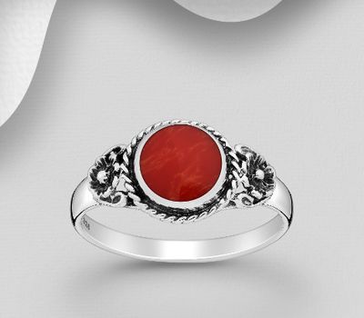 Şəkli böyütmək üçün tiklayın 925 Sterling Silver Ring, Decorated with Reconstructed Turquoise or Various Colored Resins