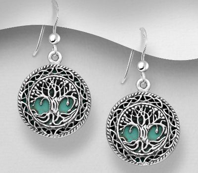 Şəkli böyütmək üçün tiklayın 925 Sterling Silver Celtic Tree of Life Pendant, Decorated with Reconstructed Turquoise or Various Colored Resins
