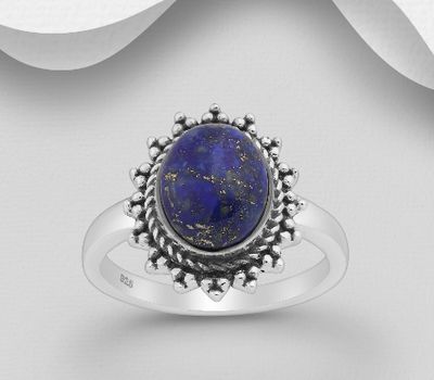 925 Sterling Silver Ring, Decorated with Various Gemstones or Reconstructed Stone