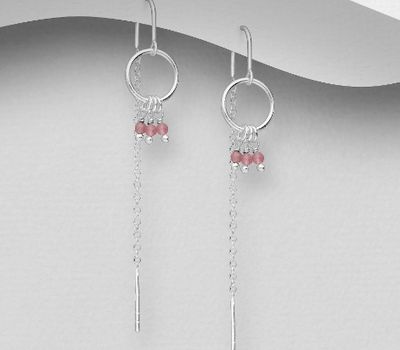 925 Sterling Silver Threader Earrings, Beaded with Gemstone Beads