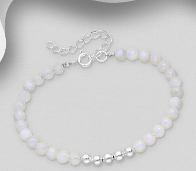 925 Sterling Silver Bead Bracelet, Beaded with Gemstone Beads