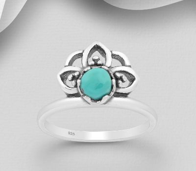 925 Sterling Silver Ring, Decorated with Reconstructed Turquoise or Various Gemstones