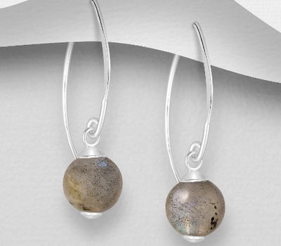 Şəkli böyütmək üçün tiklayın 925 Sterling Silver Hook Earrings, Beaded with Labradorites