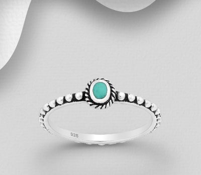 Şəkli böyütmək üçün tiklayın 925 Sterling Silver Oxidized Ring, Decorated with Reconstructed Turquoise
