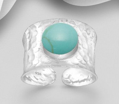 Şəkli böyütmək üçün tiklayın 925 Sterling Silver Adjustable Hammered Ring, Decorated with Reconstructed Turquoise or Various Colored Resins