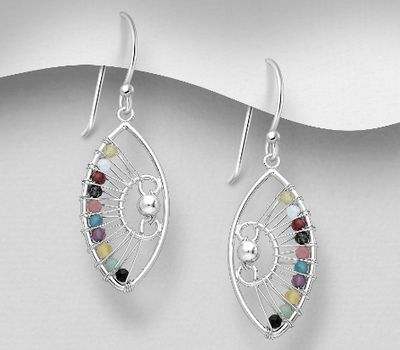 Şəkli böyütmək üçün tiklayın 925 Sterling Silver Hook Earrings, Beaded with Amazonite, Amethyst, Black Agate, Blue Apitite, Garnet, Moonstone, Peridot, Pink Tourmaline, Rutilated Quartz and Yellow Opal